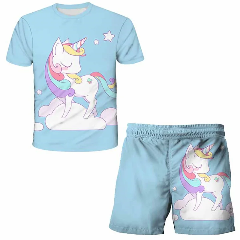 

Summer Boys Girls Unicorn Sets Cartoon Kids Tracksuit Short Sleeve T-shirts Children Outfits Sports Set 2 Pcs Cute Sets Clothes