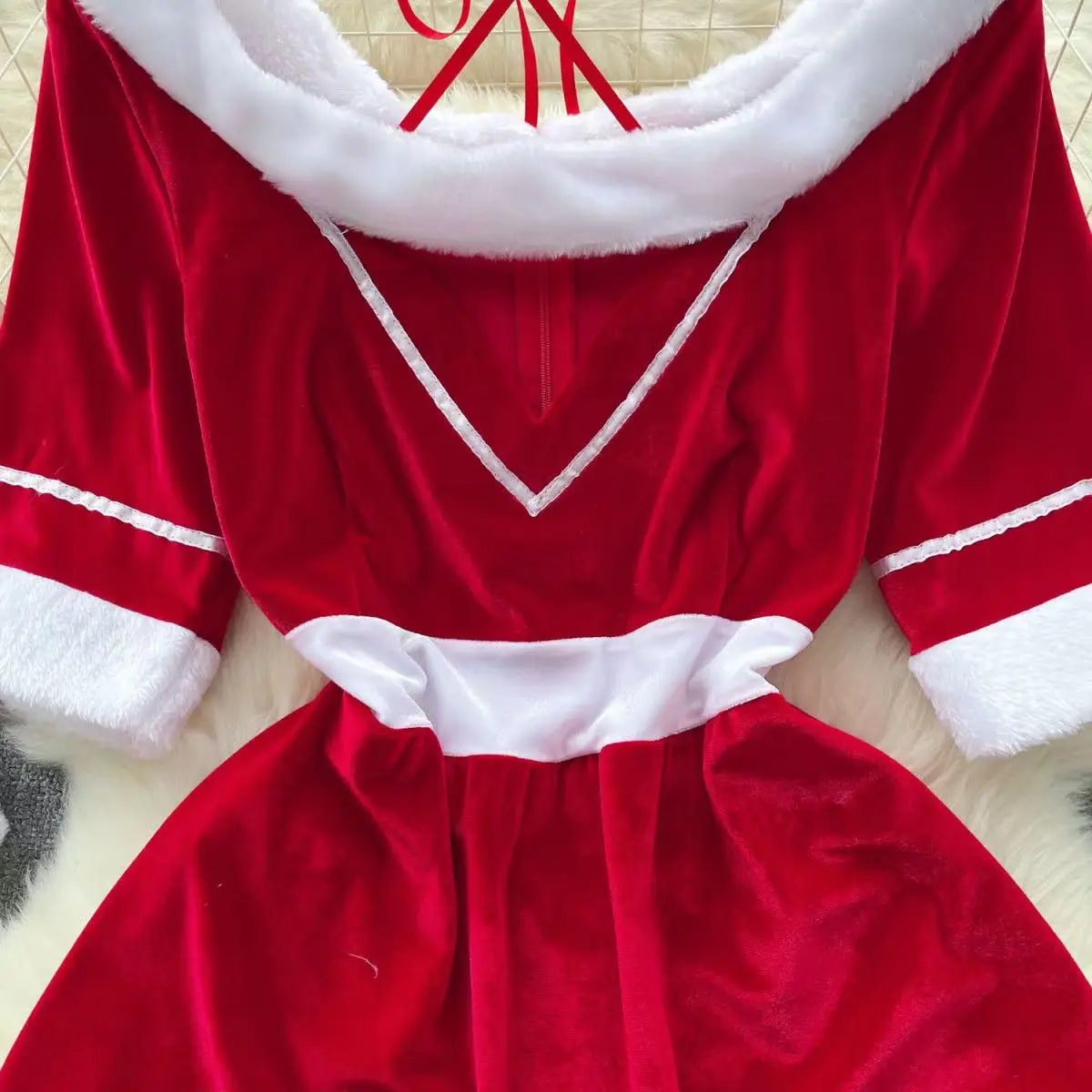 Christmas Cosplay Uniform Women\'s Sexy Short Sleeve Red Mini Dress Slim Halter Neck Slash Neck Erotic Ingerie Cute Sweet Pajamas