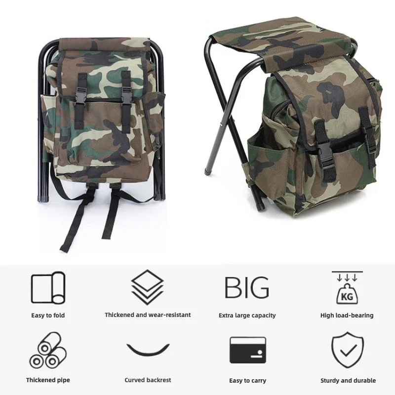 Outdoor Portable Multi-functional Folding Chair Mountaineering Portable Thermal Insulation Ice Bag Stool Camping Backpack Stool