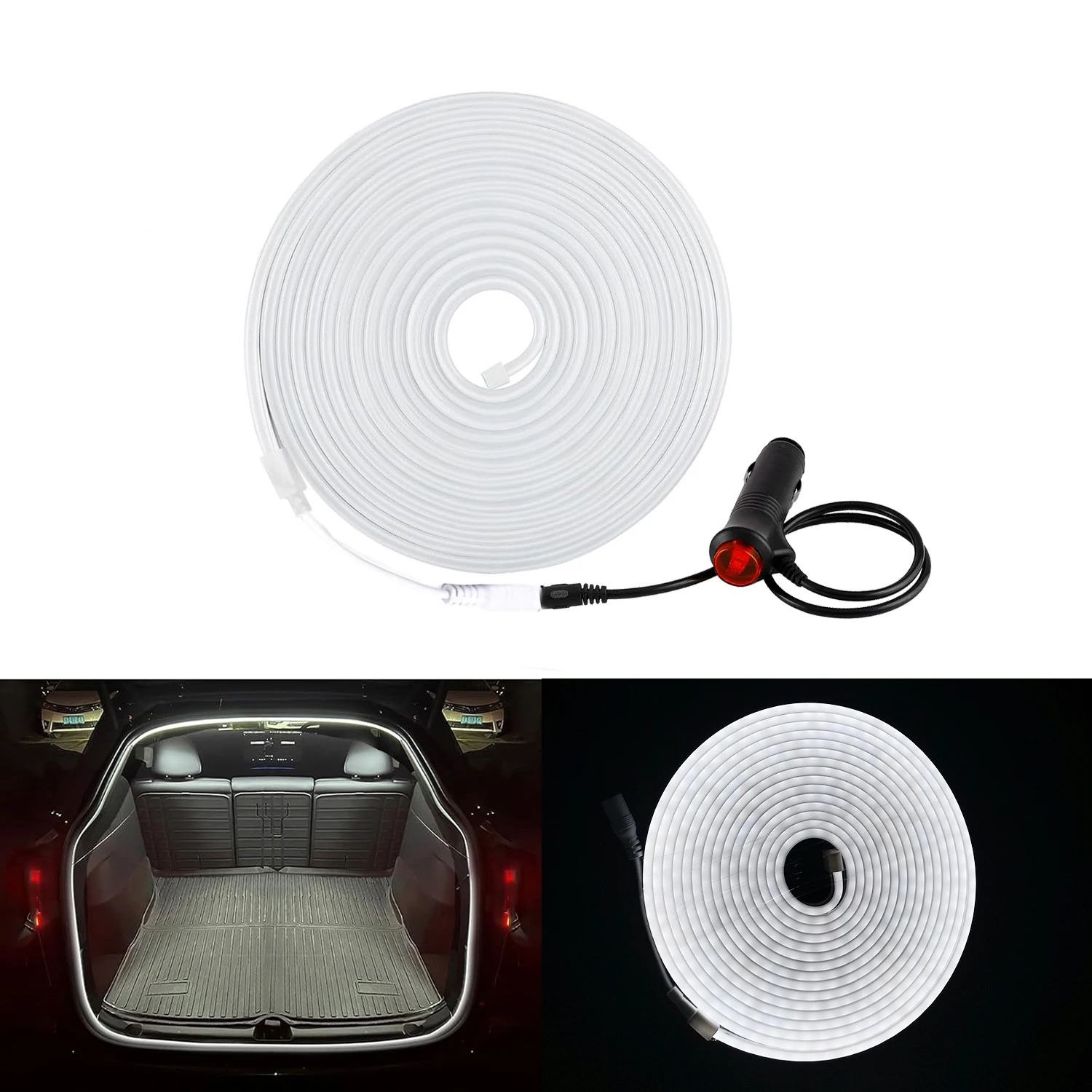 5m Universal Flexible LED Trunk Strip Interior Ambient Light Bar 12V Silicone Waterproof Light Strip Embedded Car Interior Light