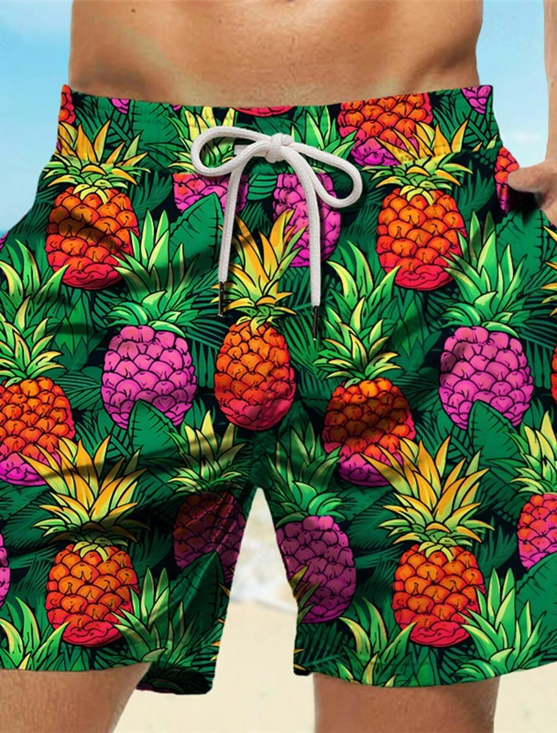 

Pineapple Printed Men's Beach Shorts Casual Street Summer Men Pants Vacation Hawaiian Board Shorts Breathable Shorts for Man