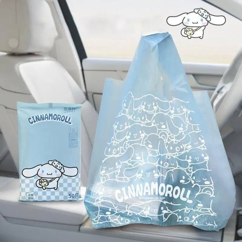 

50 шт. Sanrio Kawaii Hello Kitty мусорный мешок Kuromi My Melody Cinnamoroll большой емкости мультяшный утолщенный одноразовый мусорный мешок для автомобиля