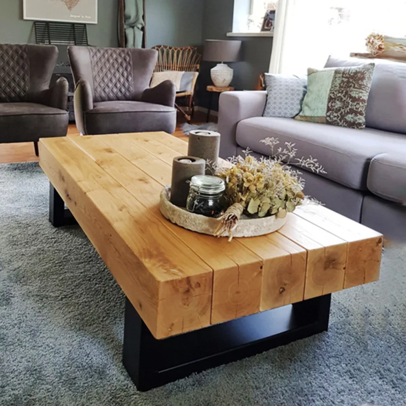 Log thickening coffee table industrial style Nordic solid wood living room sofa tea table creative log dwarf