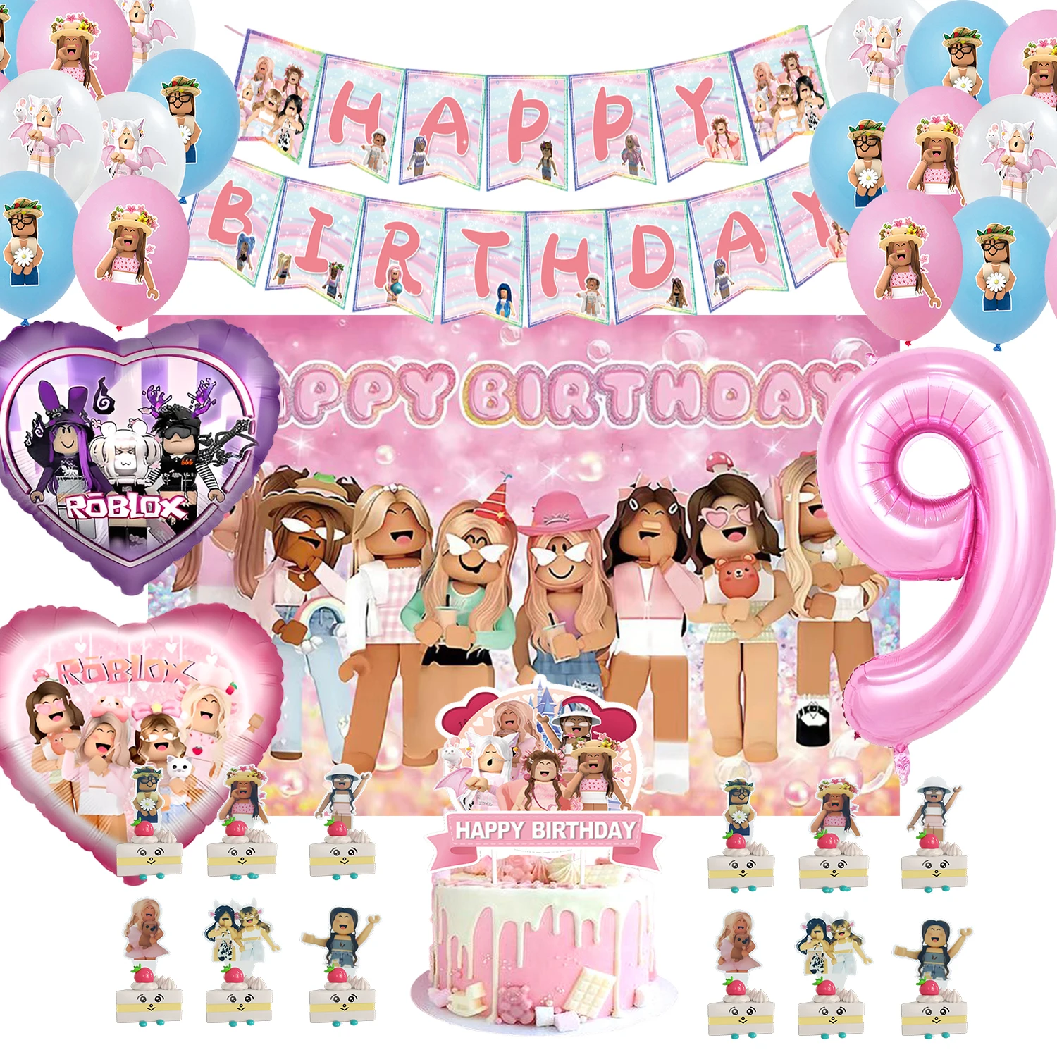 ROBLOX 생일 파티 장식 풀 플래그 배너 풍선 케이크 토퍼 세트 파티 용품 소녀 어린이 소년 호의 베이비 샤워 게임