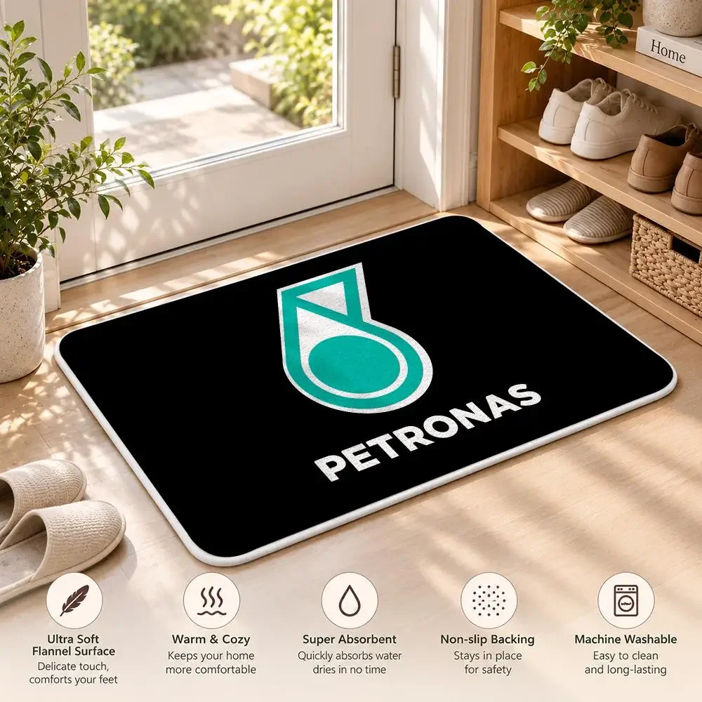 P-PETRONAS Logo Oil Modification Floor Mat Flannel Rug Soft Non Slip Door MatBathroom Bedroom Kitchen Living Room Home Decor