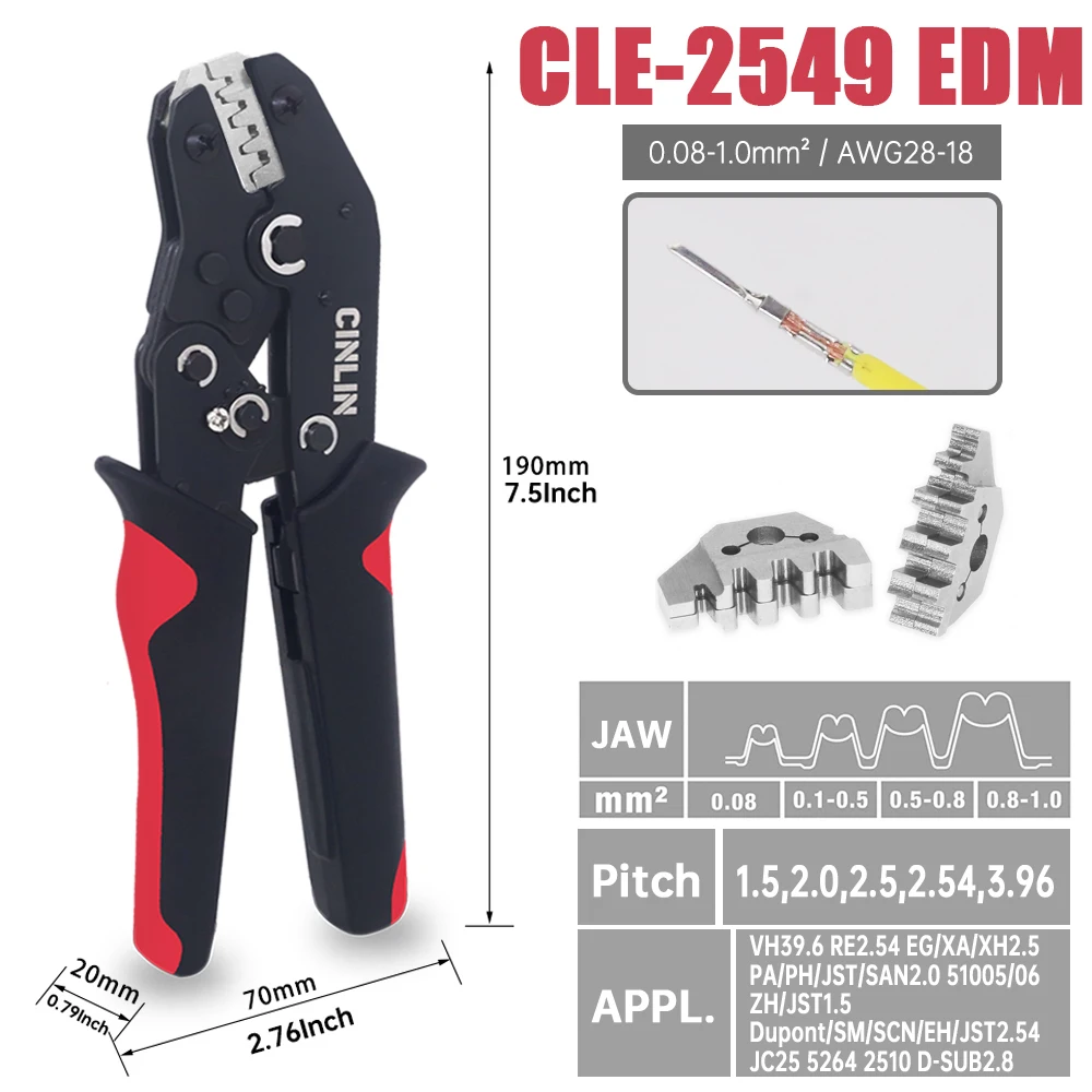 CLB-2549 EDM Open Barrel Terminals Crimping Tools AWG28-18 0.08-1.0mm Car Wire Pliers Work With JST ZH PH XH VH Dupont Molex