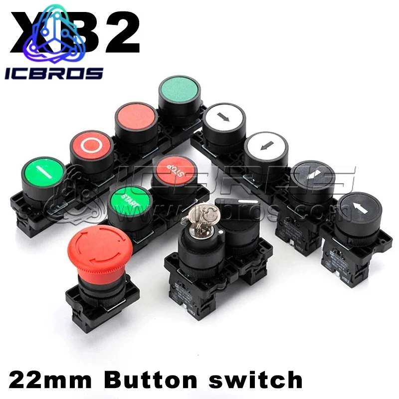 XB2 EA31 Switch Plastic Restart Power Start Stop Momentary Push Button Switch NO NC 22MM Black White Signed Arrow Circle HB2