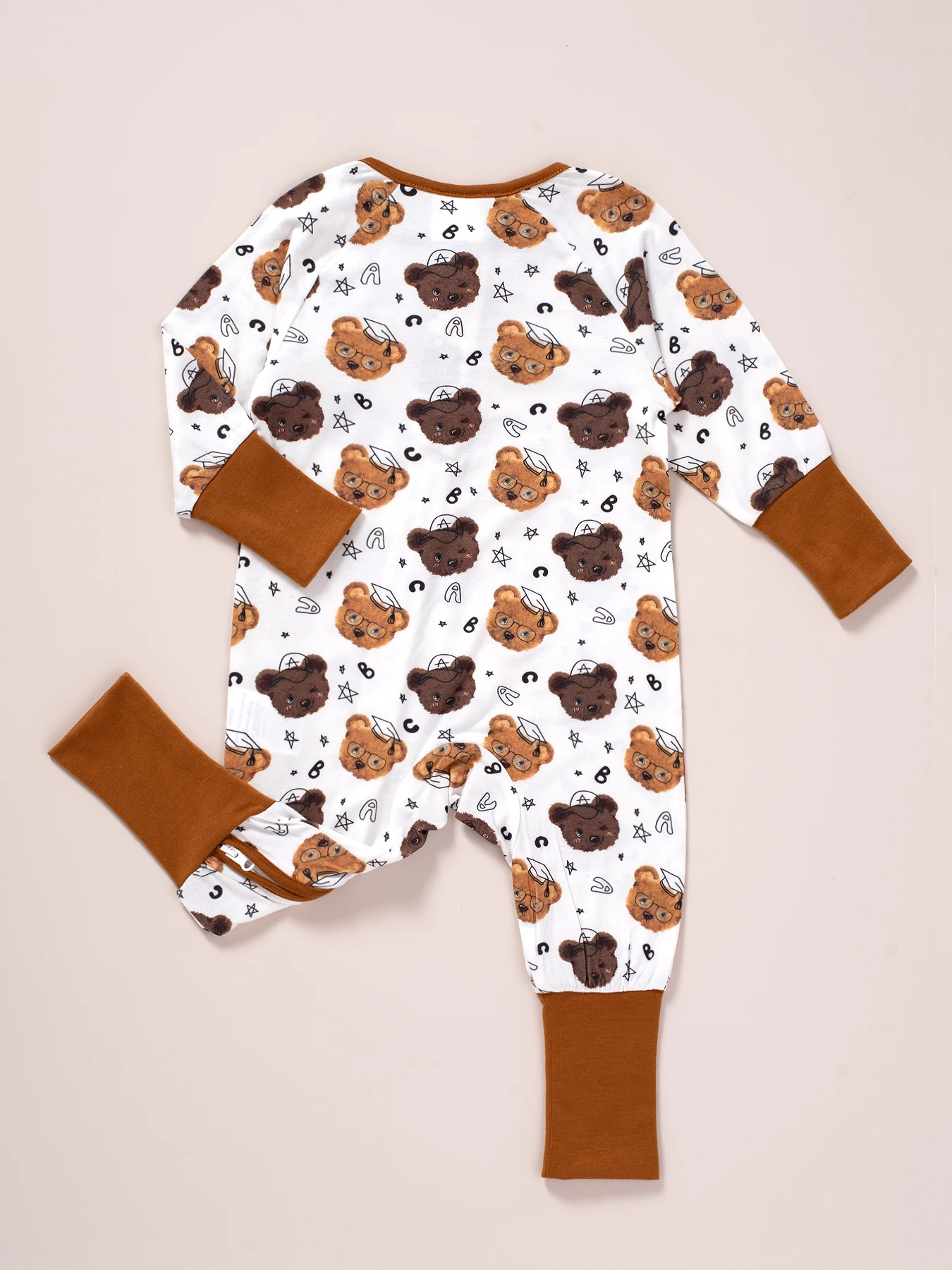 Baby Boy\'s Summer Bamboo Fiber Long-sleeved Onesies, Cute Bear Print & Convertible Foot Cover Zipper Design Onesies