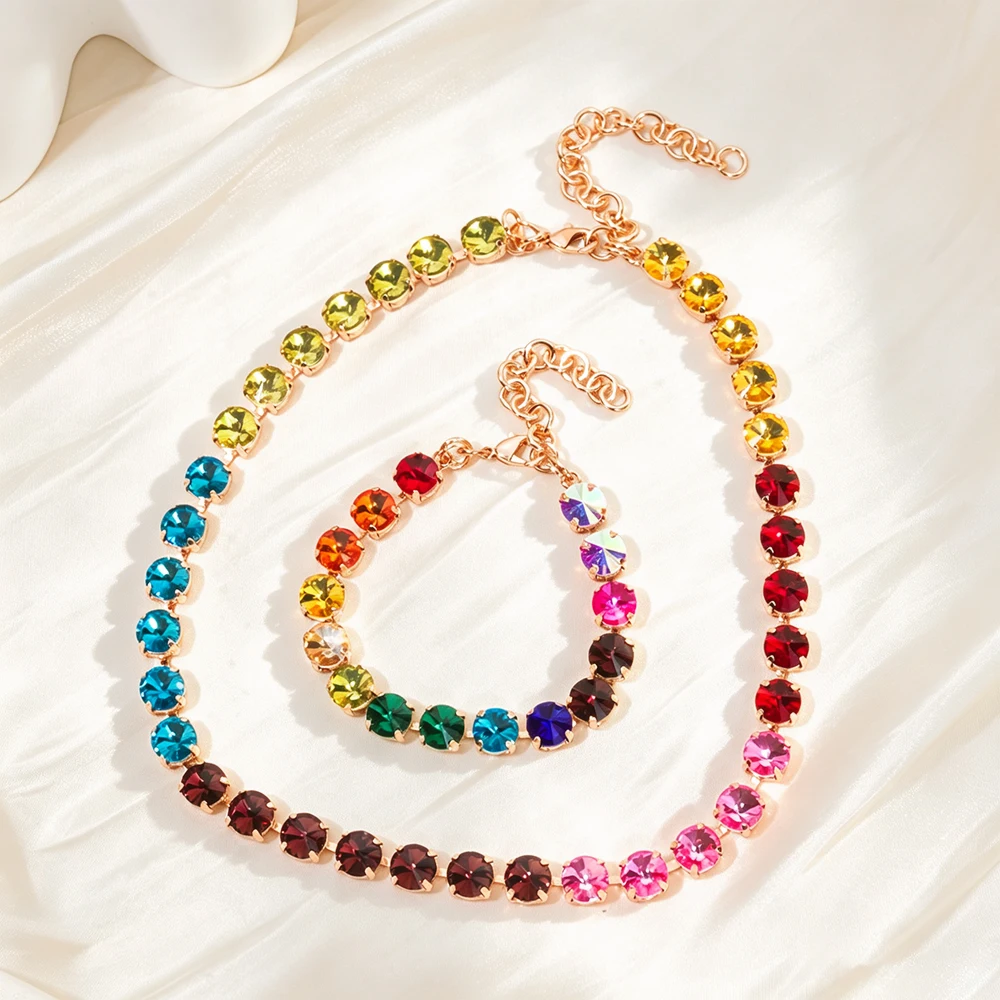 BEUTIFOR Buntes Krallenfassungs-Halsketten- und Armband-Set für Damen – Detail 8