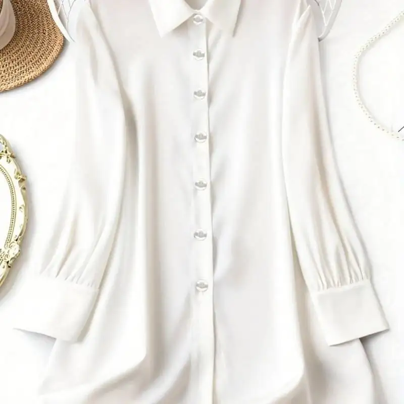 الفرنسية الراقية بالإضافة إلى حجم قميص غير رسمي الحرير مثل التلبيب كم طويل فضفاض Laid-الظهر بلوزة