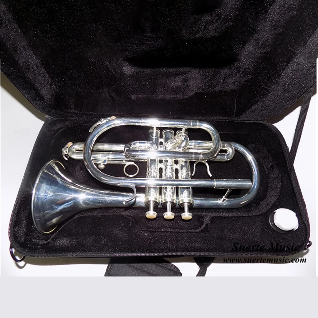 Bb Flat Cornet trumpet Instrument Silver plated Trompeta with mouthpiece and Carry Case Musical Instrument Professional