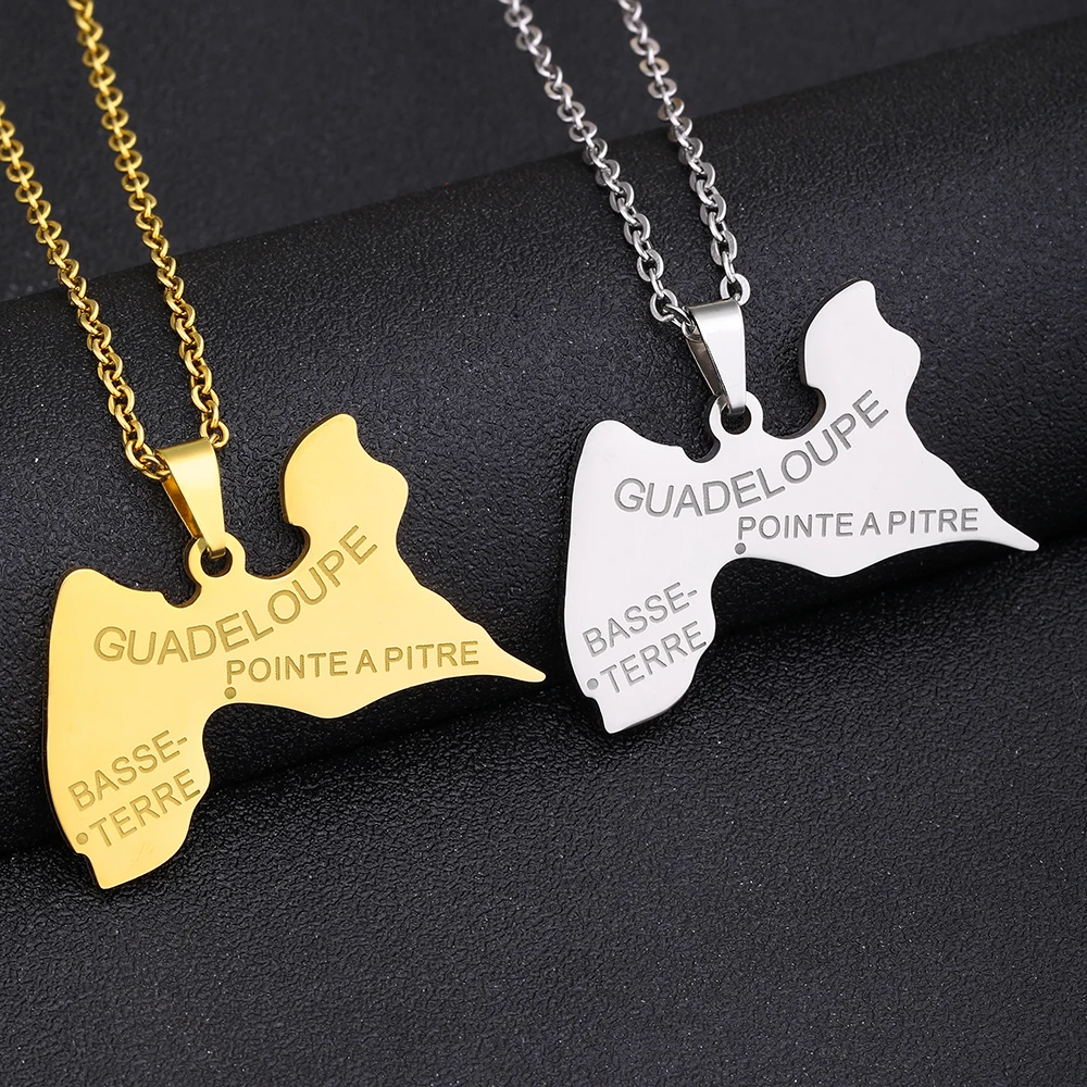 France Guadeloupe Island Map City Pendant Necklace Stainless Steel Gold Silver Color Men Women French Map Jewelry Gift