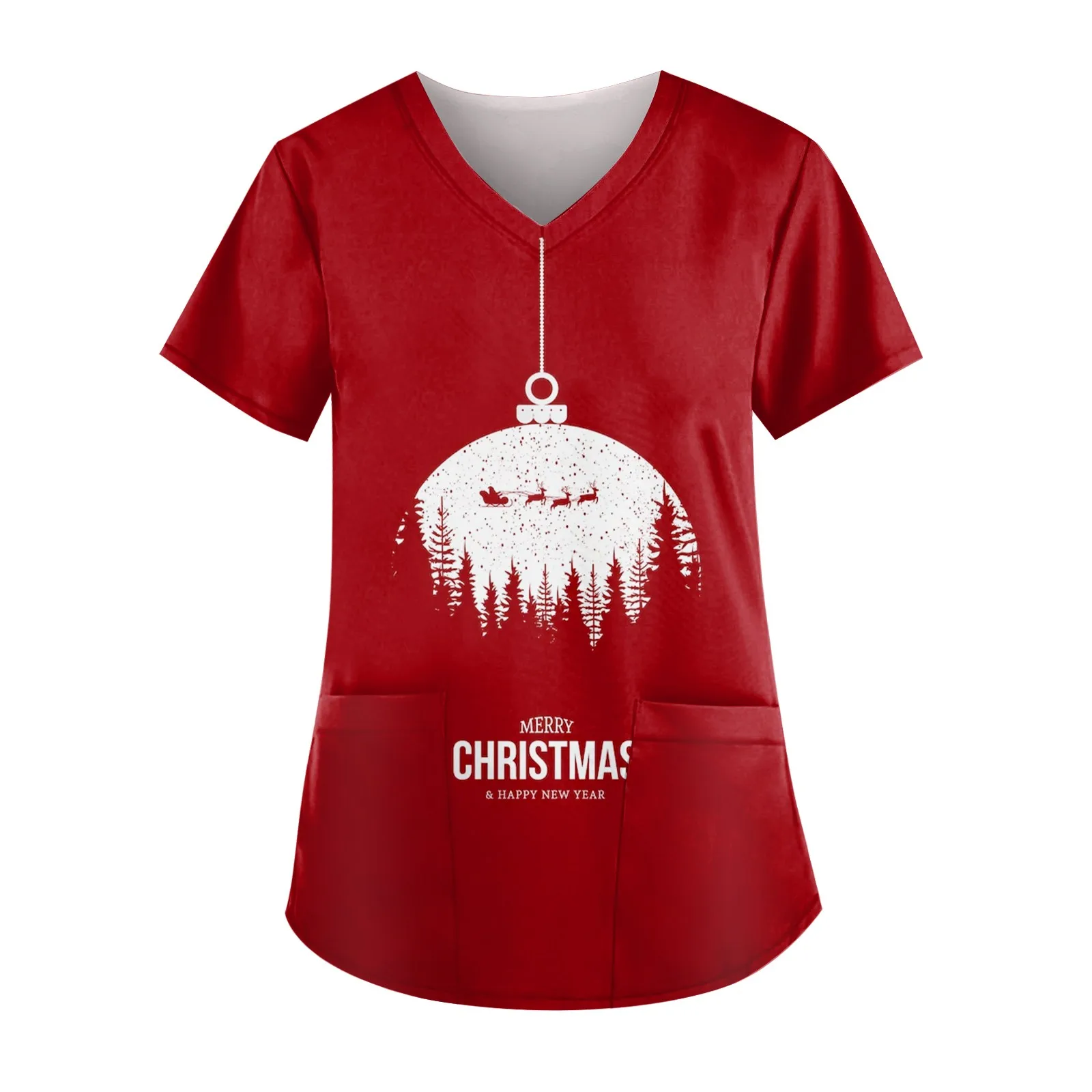 Nursing Uniform Christmas Snowman And Elk New Printed Top 2024 Summer Top Home Uniform Women's Personalized Style Top WB9