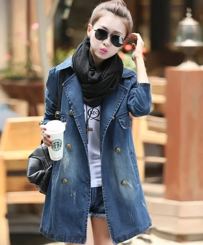 

Loose Casual Denim Jacket Mid-Length plus Size Women's Coat Korean Style Autumn Fashion
