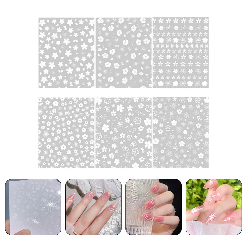 Autocollants décoratifs blancs pour ongles, accessoires pour N64.Face, 6 feuilles