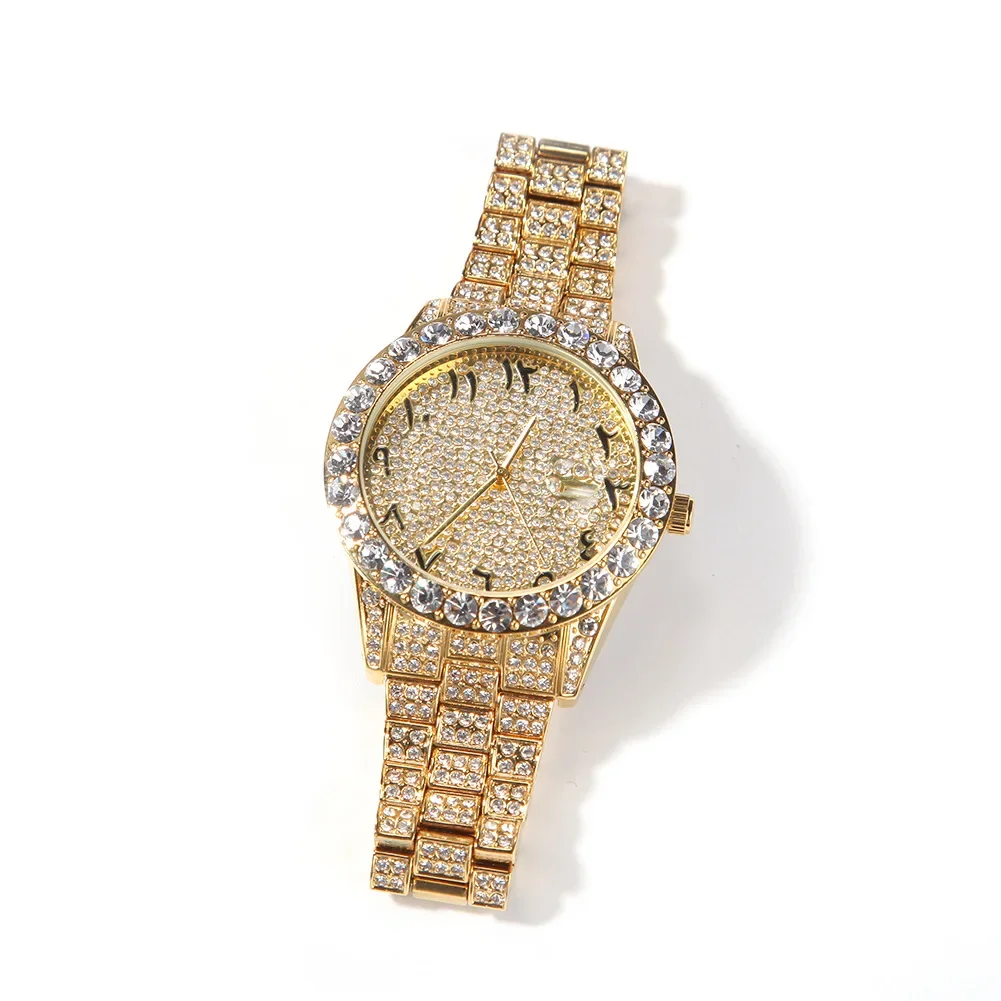 2025 Nuovo! Orologio unisex al quarzo con quadrante grande e diamanti con numeri corsivi classici