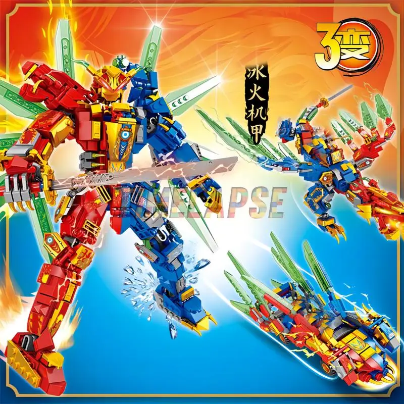 3in1 Warrior Mechanical Golden X Titans Mechas Chariot Dragons Season 15 Building Blocks Classic Model Sets Bricks Kids Kits