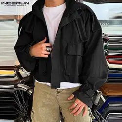 INCERUN Men Jackets Solid Color Stand Collar Long Sleeve Pockets Casual Male Coats Streetwear 2024 Zipper Fashion Jackets S-5XL