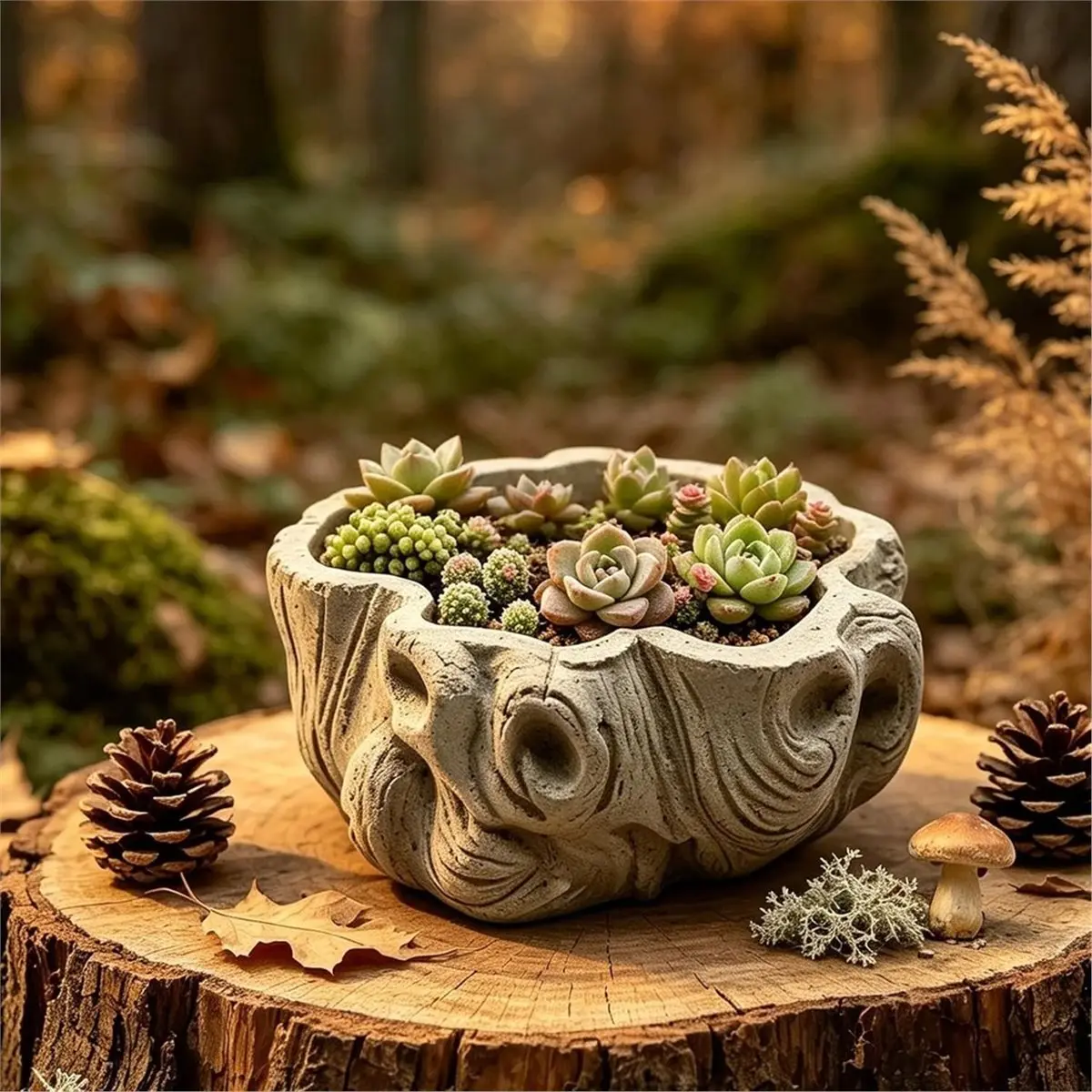 Tree Stump Candle Holder Silicone Molds for Resin Concrete, Vivid Wood Shape Silicone Planter Storage Container Mold