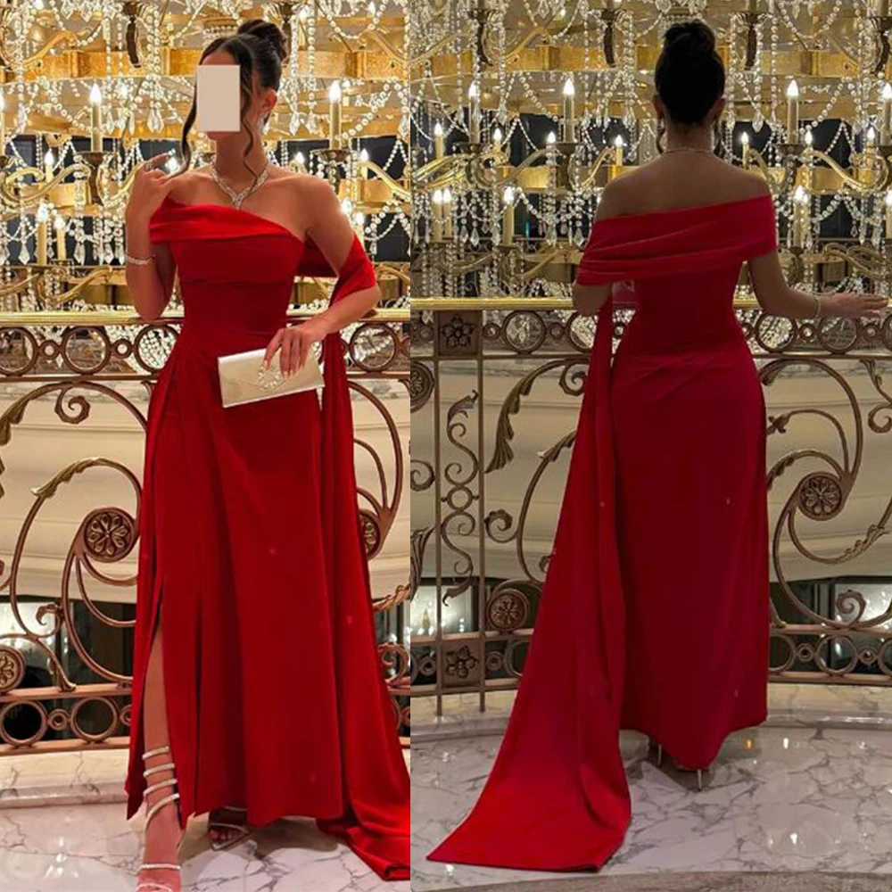 

Solid Color One Shoulder Backless A-line Prom Gown Elegant Pleat Formal Party Dress Arabic Evening Dresses فساتين سهرة فخمه