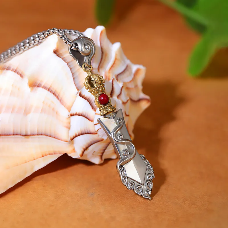 Chinese Style Retro Brass Manjushri Wisdom Sword Pendant Necklace Tibetan Auspicious Blessing Wisdom Promotion Good Luck Unisex
