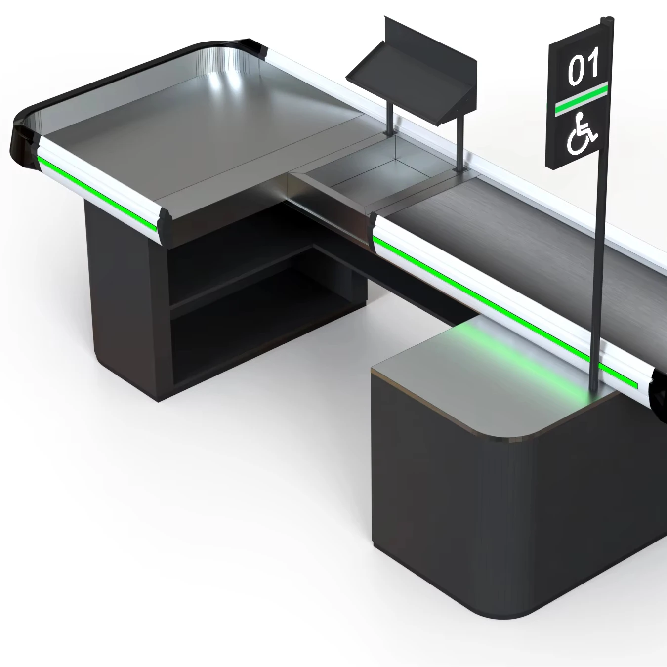 Customizable Steel Belt Heavy-duty Stability Supermarket Checkout Counter With LED Board