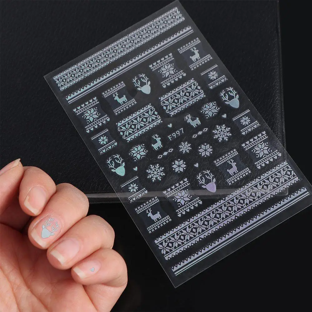 Laser Snowflake Christmas Laser Nail Stickers Christmas Tree French Lines Christmas Laser Nail Decals Xmas Nail Charms