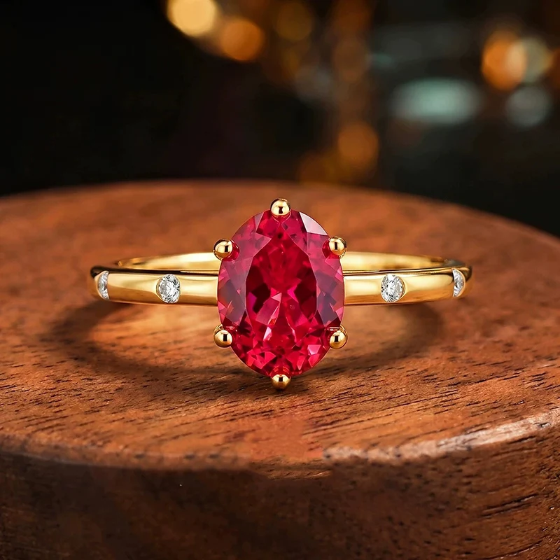 Classic Cultivation of Oval Pigeon Blood Red Corundum Ring for Women Luxury Temperament Versatile Commuting Rings KOFSAC