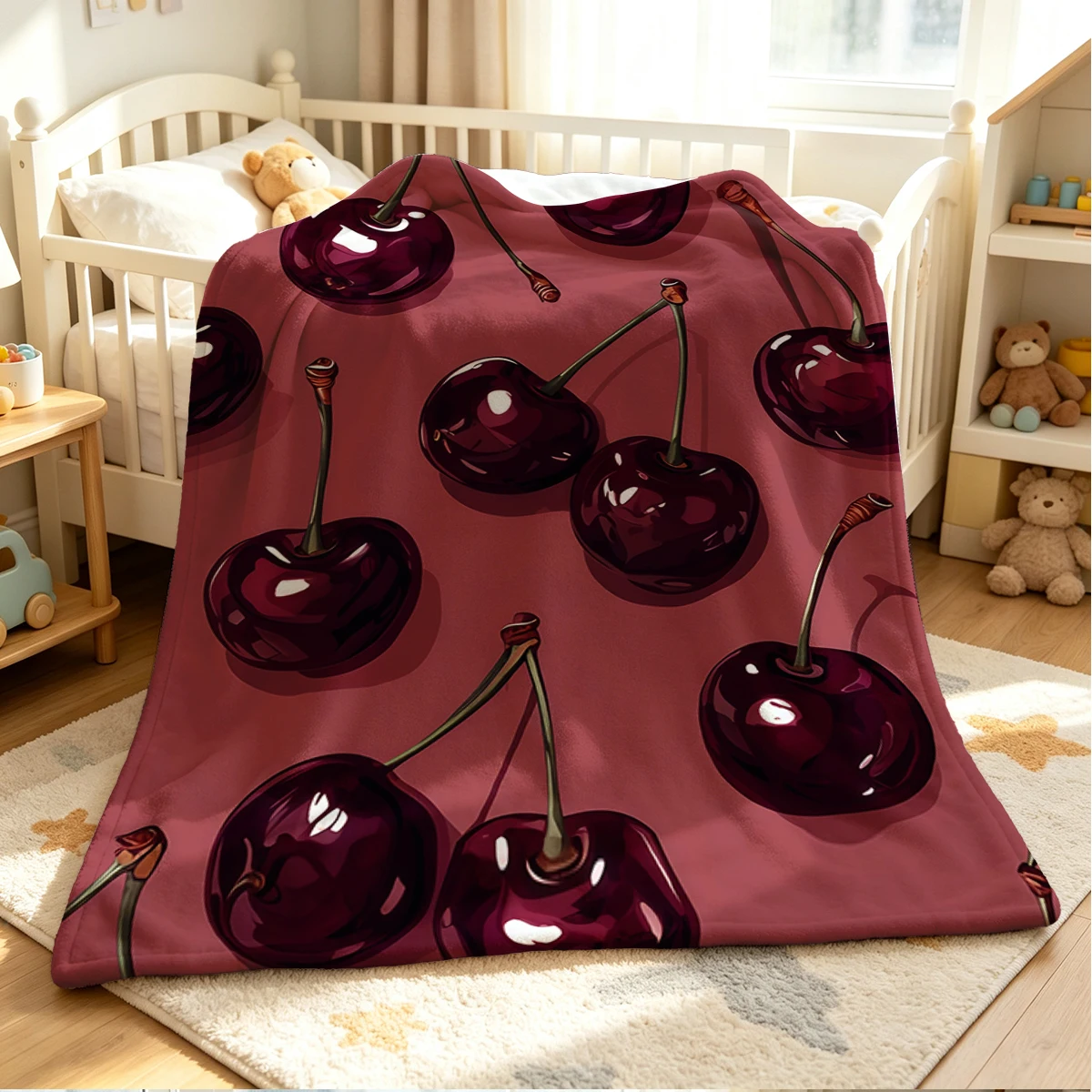 Cherry Crush Flannel Blanket Warm Soft Halloween Christmas Couch Warm Cozy Decorative Decor Gift for All Season