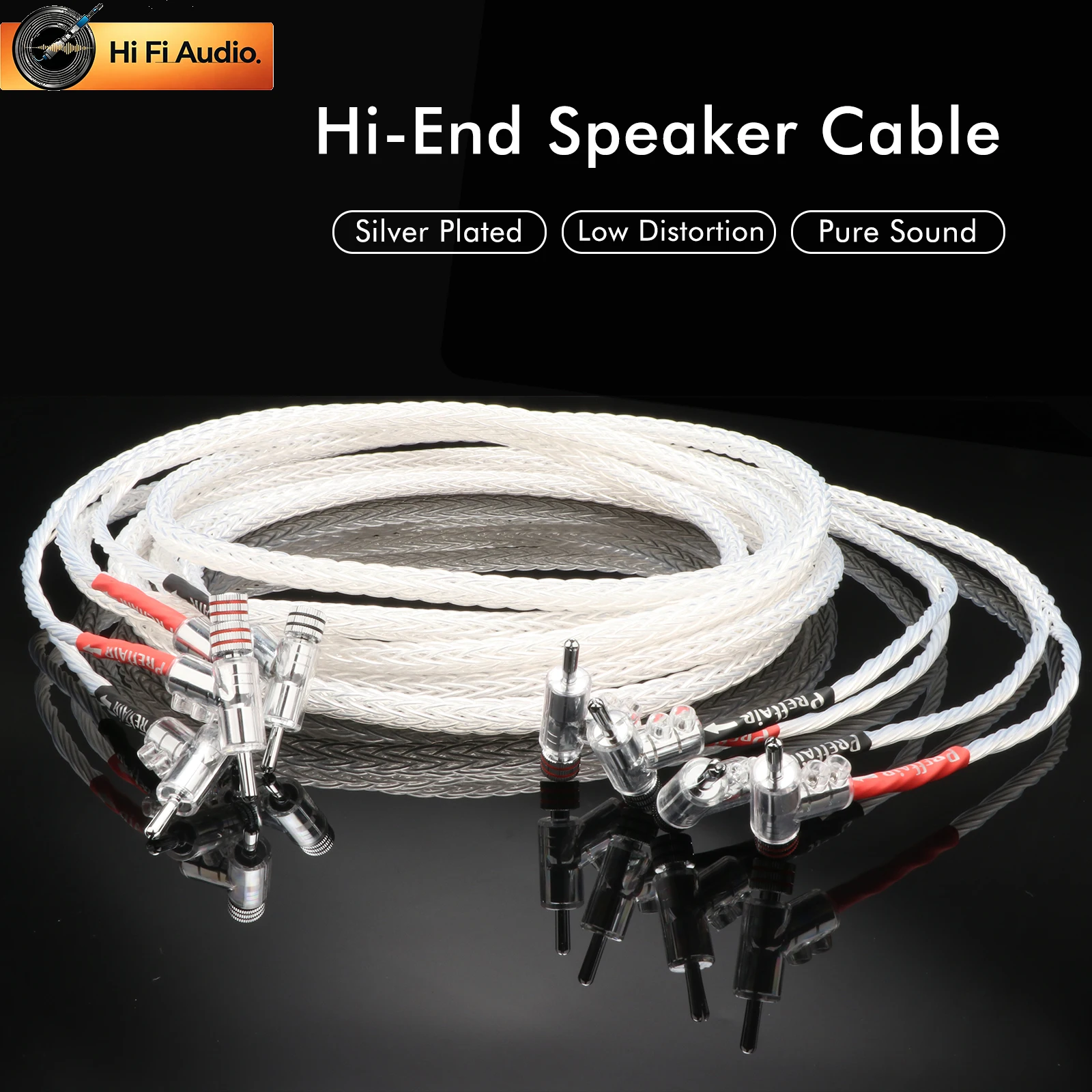 Hi-End OCC Silver Plated Speaker Cable, 8AG 16 Strands Braided Audio Loudspeaker Cable with Banana Plug for HIFI Amplifier