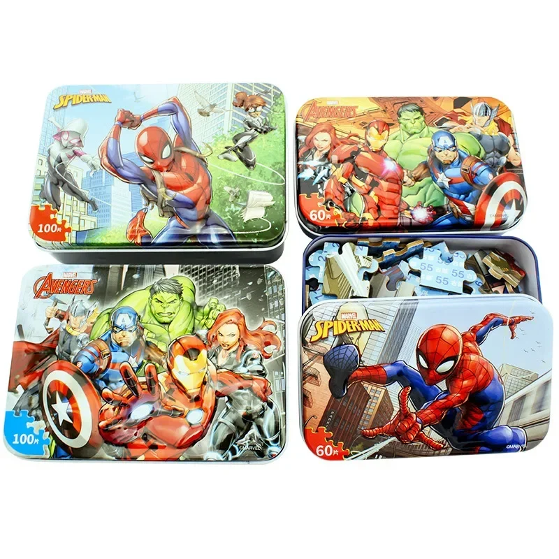 60 Pieces Of Iron Box Jigsaw Puzzle For Children In Spider-Man The Avengers To Teach Children Early Intellectual Toys Boy Giftst