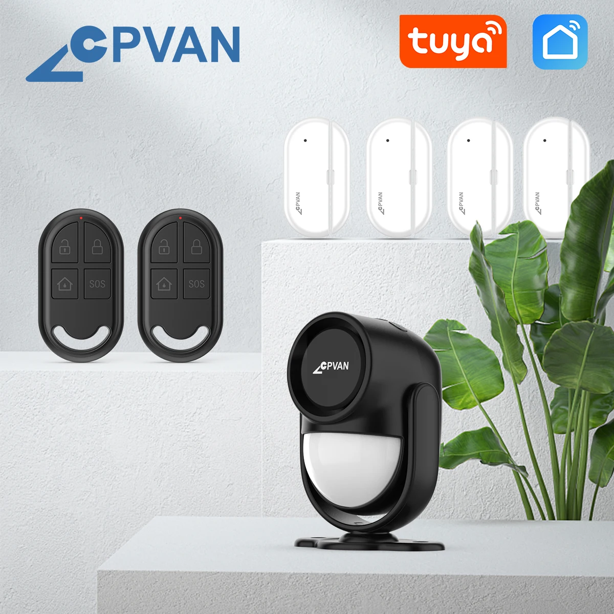 

CPVAN CP2W Home Alarm System Wireless WIFI 2.4G Tuya Smart House Burglar security Alarm 125dB motion Detector Door Window Sensor