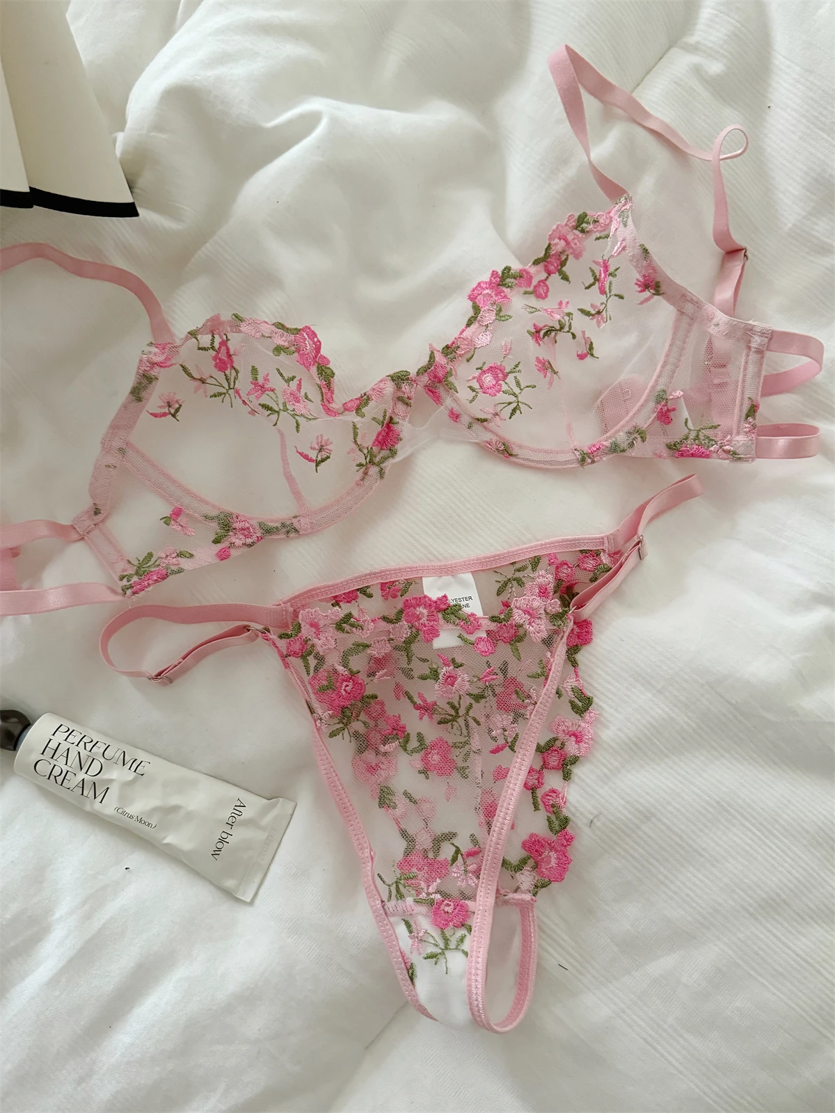 

Тонкое нижнее белье с чашками розы, кружевное сексуальное нижнее белье с цветочной вышивкой, топ, комплект дышащего нижнего белья