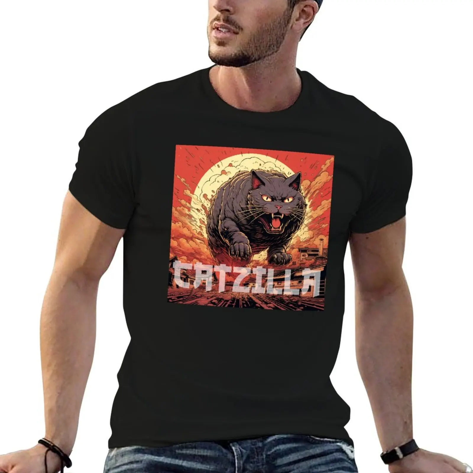 

Catzilla Manga Print T-Shirt man t shirt cotton high quality graphic t shirts for man t shirts for man slim fit T-shirt