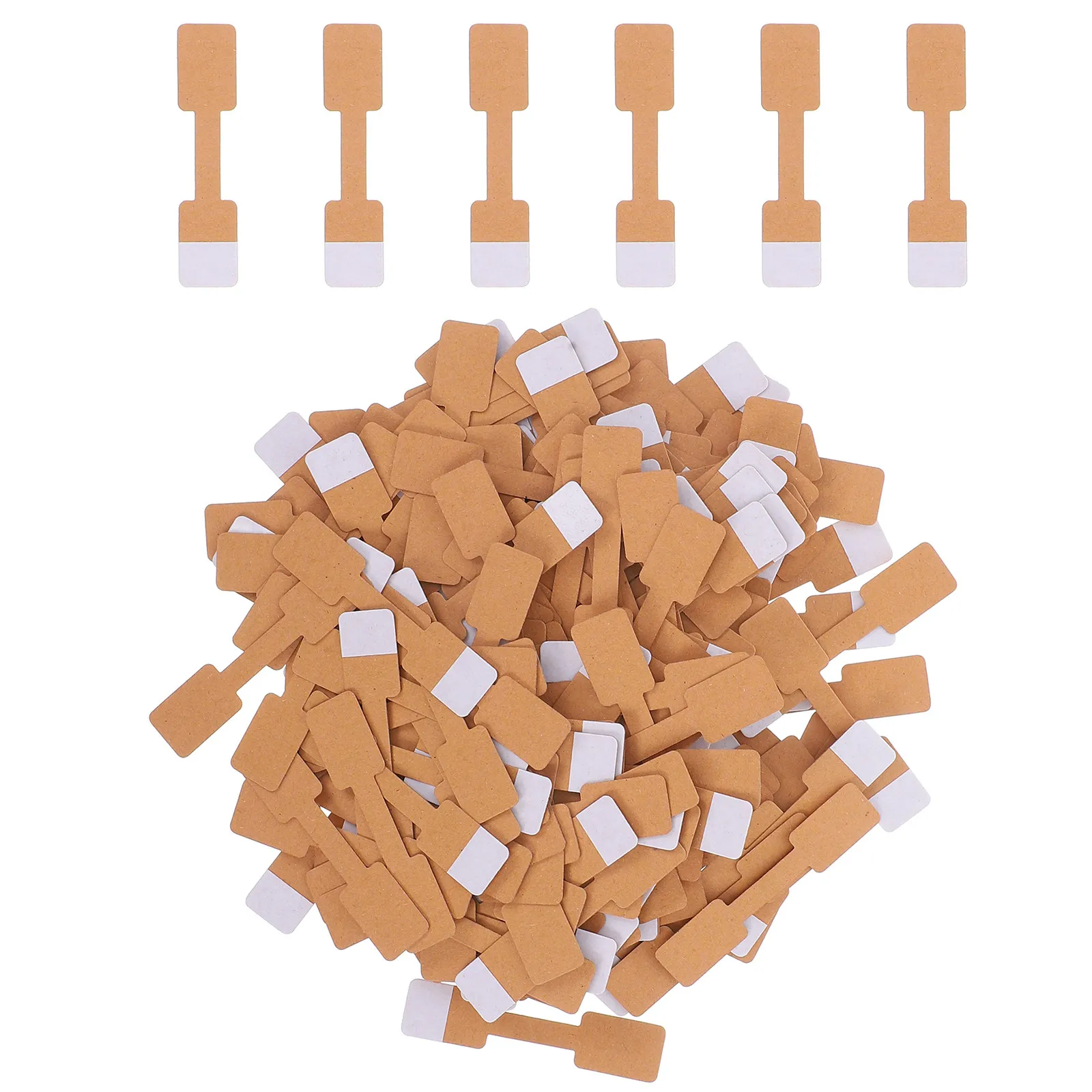 

200Pcs Brown Blank Jewelry Price Tags Self Adhesive Rectangle Paper Labels for Necklace Ring Display Hangtags Brown Display Tags
