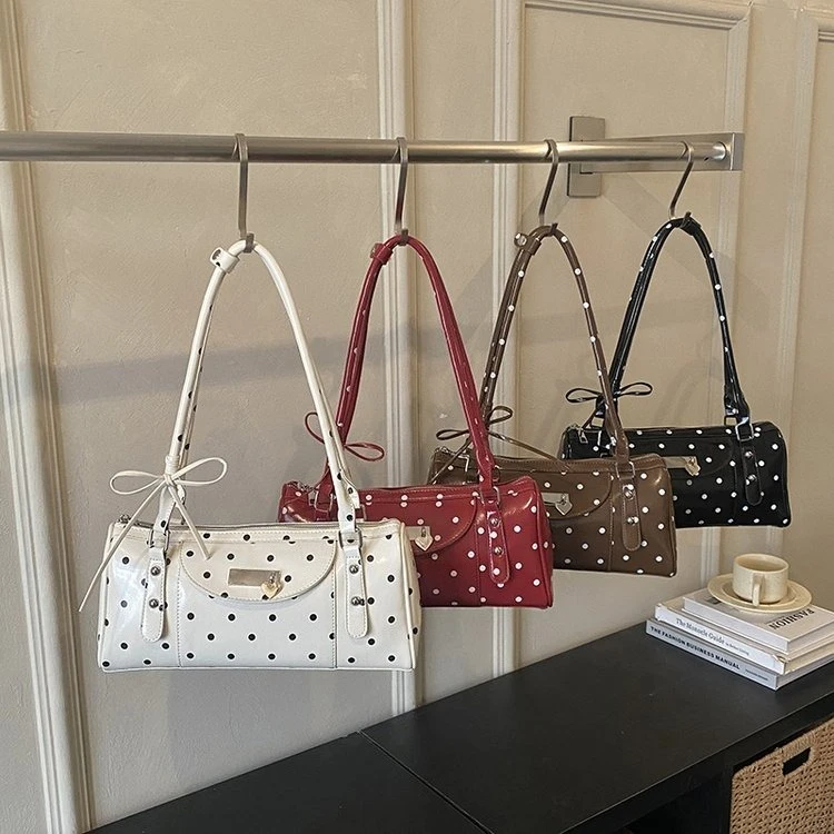 2026 New Korean Niche Design Polka Dot Portable Boston Bag Women's Simple and Versatile Fashion Shoulder Armpit Bag