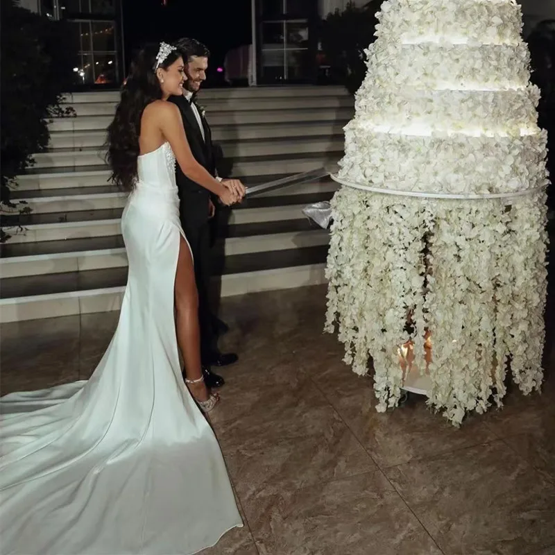 Robe de mariée en forme de cœur avec perles, faite à la main, Sexy, fente sur le côté, longue tenue de Cocktail