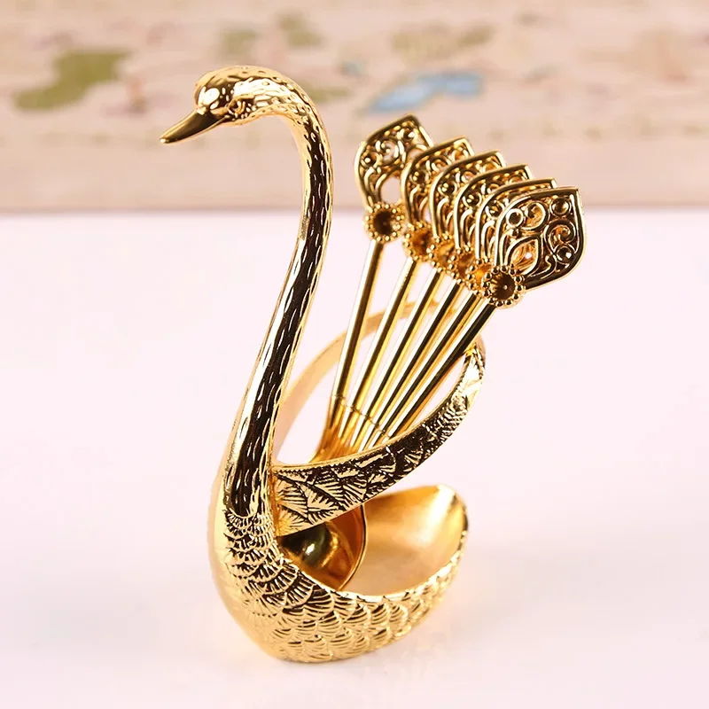 Swan Fruit Fork Storage Kitchen Fashion Creative Metal Craft Tableware Silver Swan Spoon Kit Dinner Set Plates and Dishes