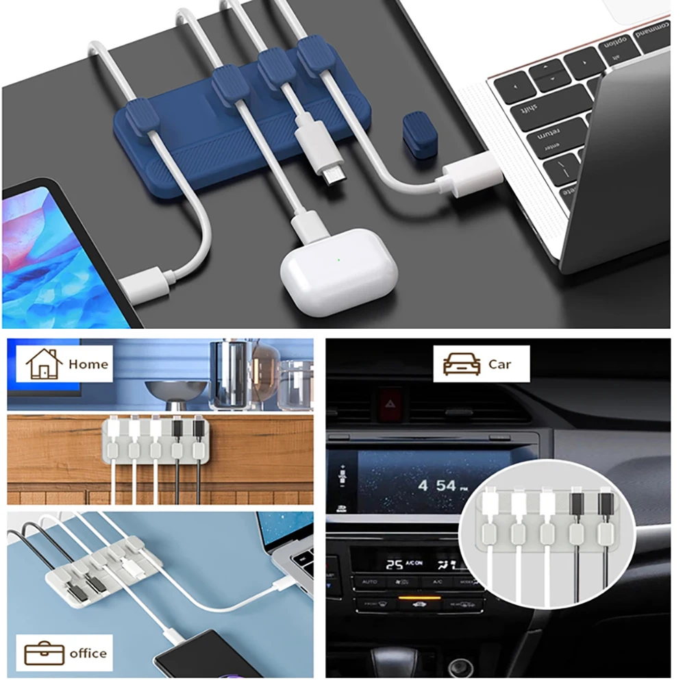 Magnetic Cable Holder Desktop Wire Organizer Cable Clip Protector Cord Winder Self-Adhesive USB Charging Line Management