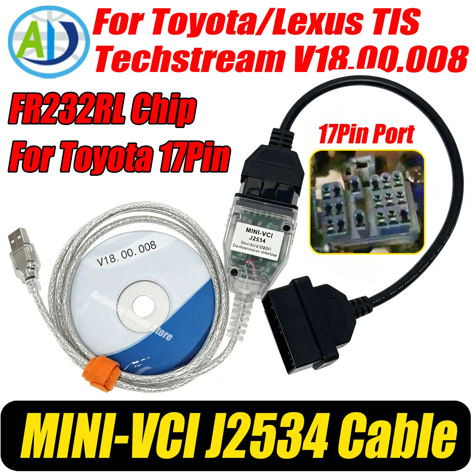 Für Toyota/Lexus MINI VCI J2534 Kabel TIS Techstream Original FTDI FT232RL OBD2-Interface-Scanner für Toyota 17-Pin/22-Pin Kabel – Detail 14
