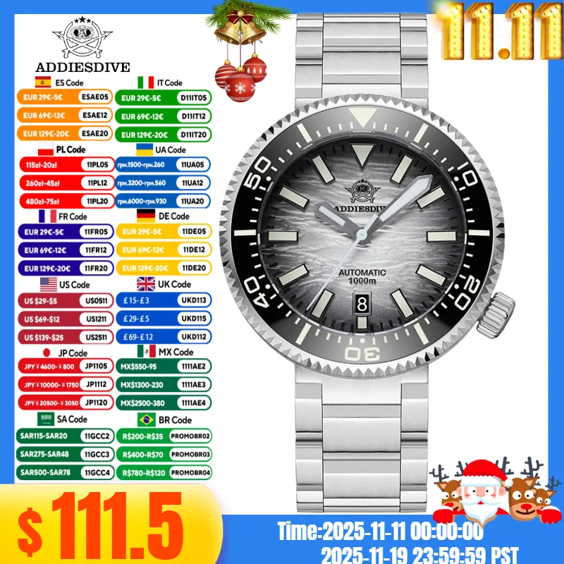 

ADDIESDIVE Лидер продаж мужские часы 1000 м для дайвинга BGW9 синий светящийся циферблат керамический безель с сапфировым стеклом автоматические механические часы