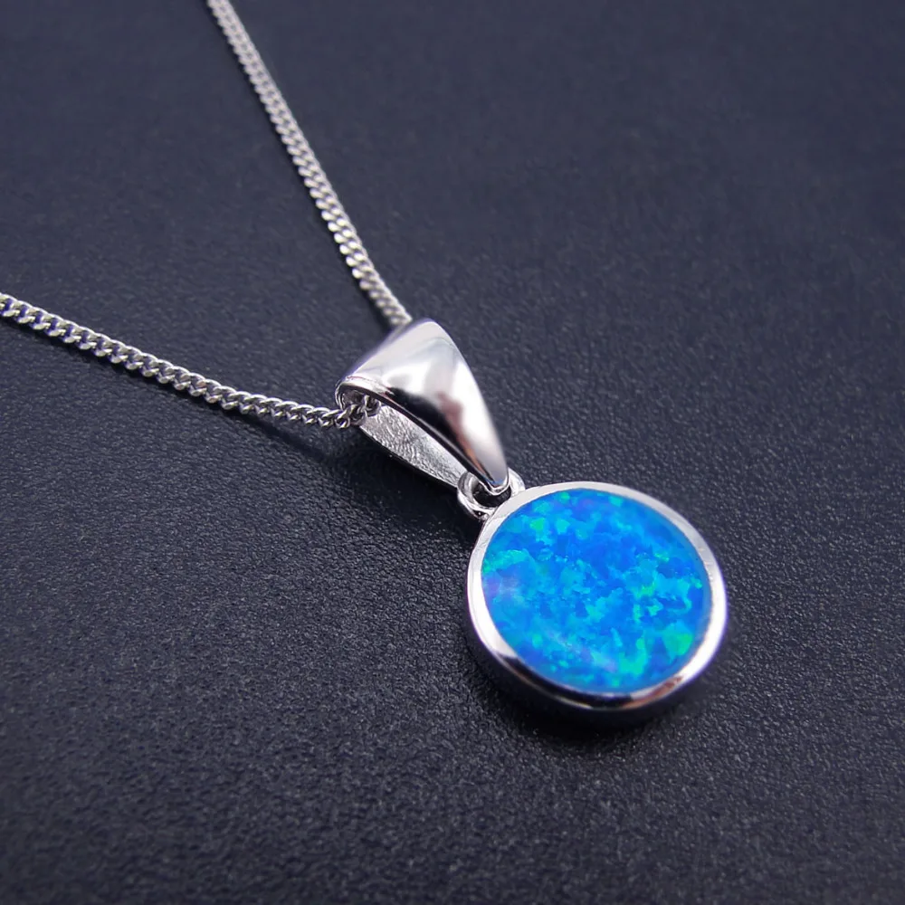 New Design 100% 925 Sterling Silver Pendants Round Cut Opal Fine Jewelry Blue Fire Round Opal Pendants for Women without Chain