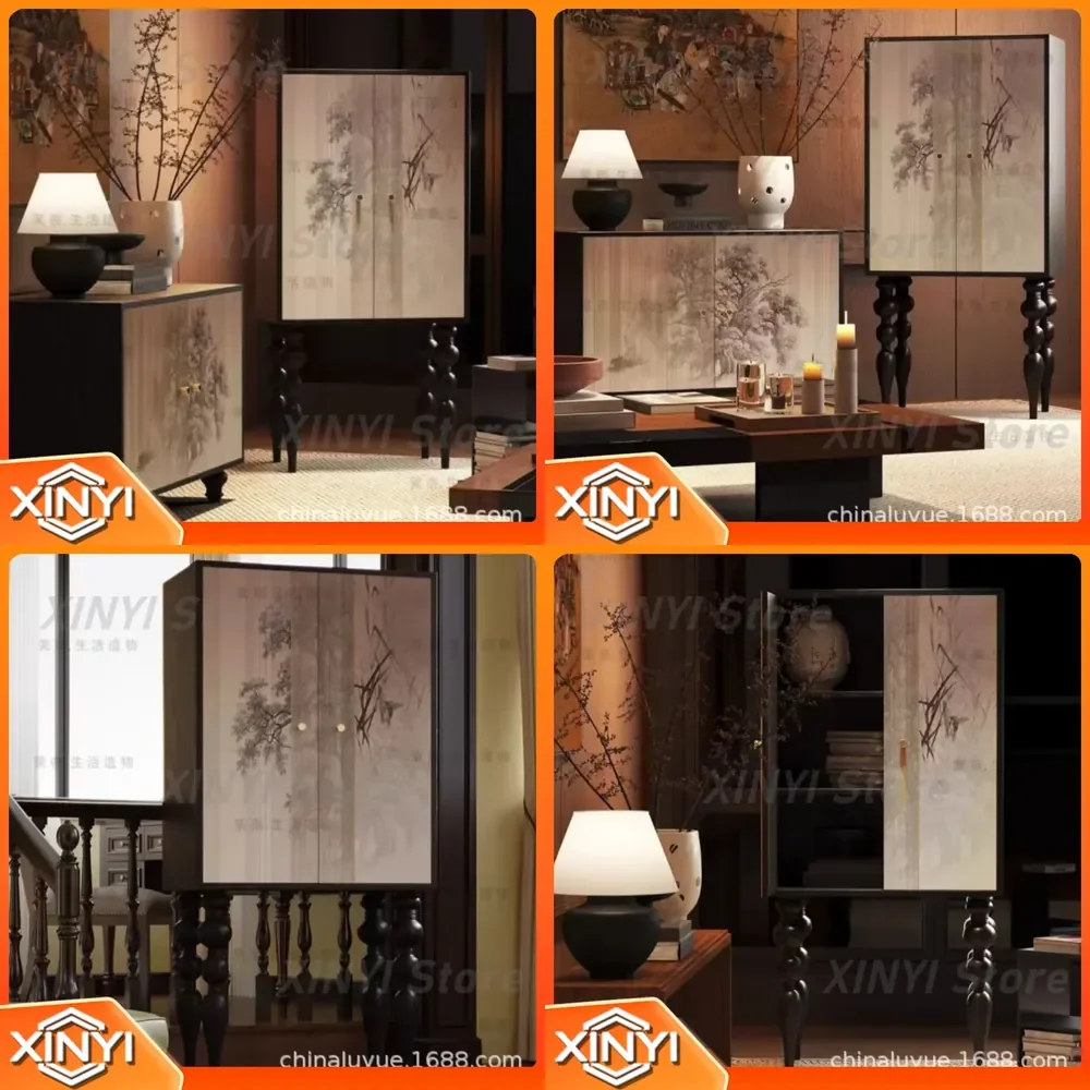Chinese Style Solid Wood Cabinet for Dining Room Living Room Kitchen Storage Porch Retro Modern Simple Household Side Cabinet