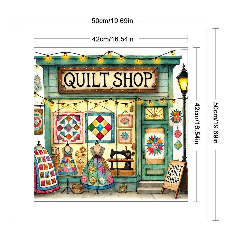 

Quilt Shop Cross Stitch Kit 40x40cm DIY 14CT Thread Art Needlework White Fabric