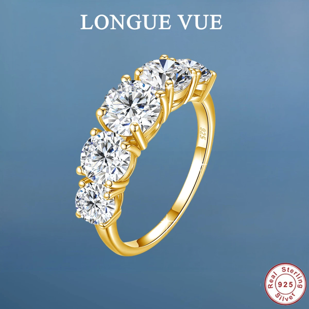 

3.8CTW All Moissanite Row Rings For Women 5 Stones Sparkling Wedding Band 100% 925 Sterling Silver Jewelry