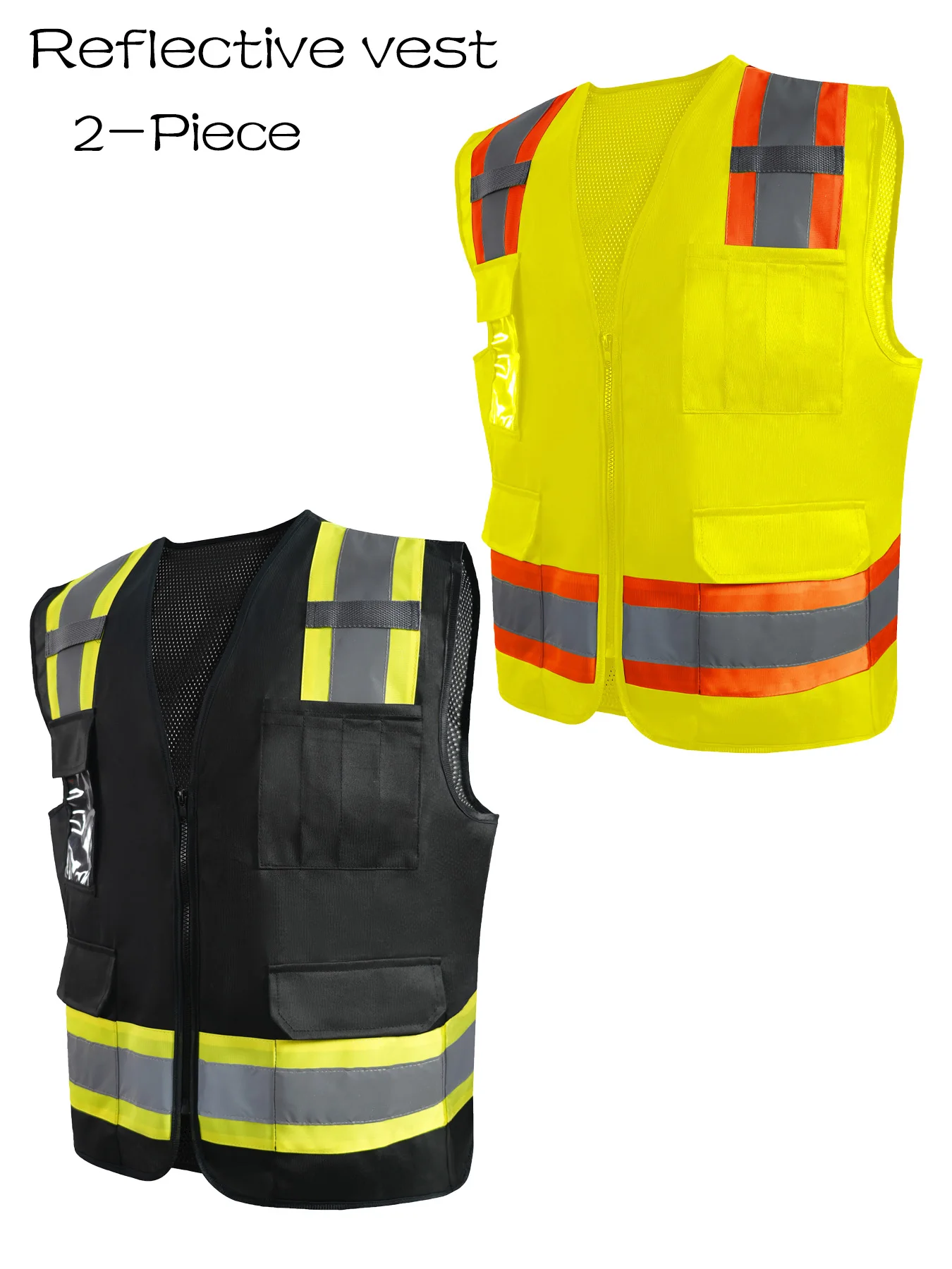 

2 Pack Reflective Safety Vests for Men Women High Visibility Vest with Pockets Mesh Fabric Construction Safety Apparel Vest for Work