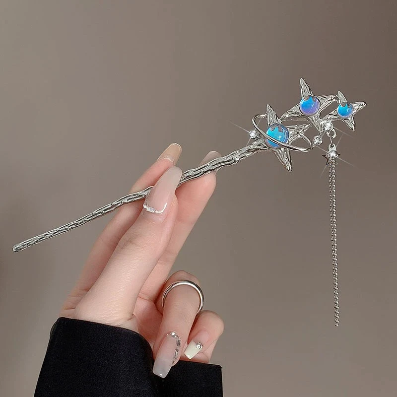 Vintage Moonstone Hair Sticks for Women Retro Chinese Tasssel Hairpin Disk Hairsticks Hair Chopsticks Hair Accessories