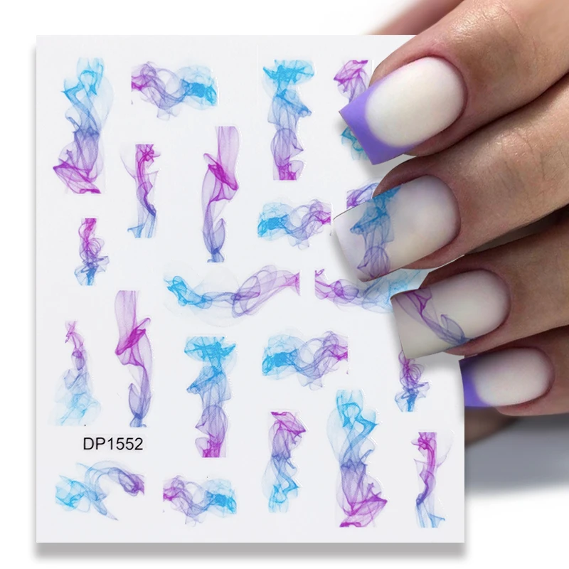 Black Blooming Smoke 3D Nail Stickers Pink Blue Color Marble Design Manicure Wave Drawing Glitter Flower Nail Water Decal Slides