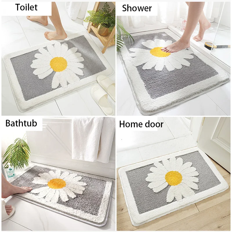 40*60cm Bath Mat Cute Blue Daisy Slip-resistant Rug Bath Absorbent Entrance Bathroom carpet Toilet Floor Bath Shower Foot Mat