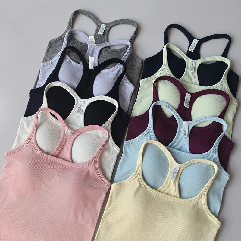 Women's SleevelessYoga Vest Ribbed Gym Tank Top Push Up Sport Vest Sports Running Fitness Vest Workout Top Padded Yoga Clothing image 5